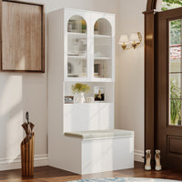 31.5" Modern White Entryway Storage Bench with Cabinet and Upholstered Seat