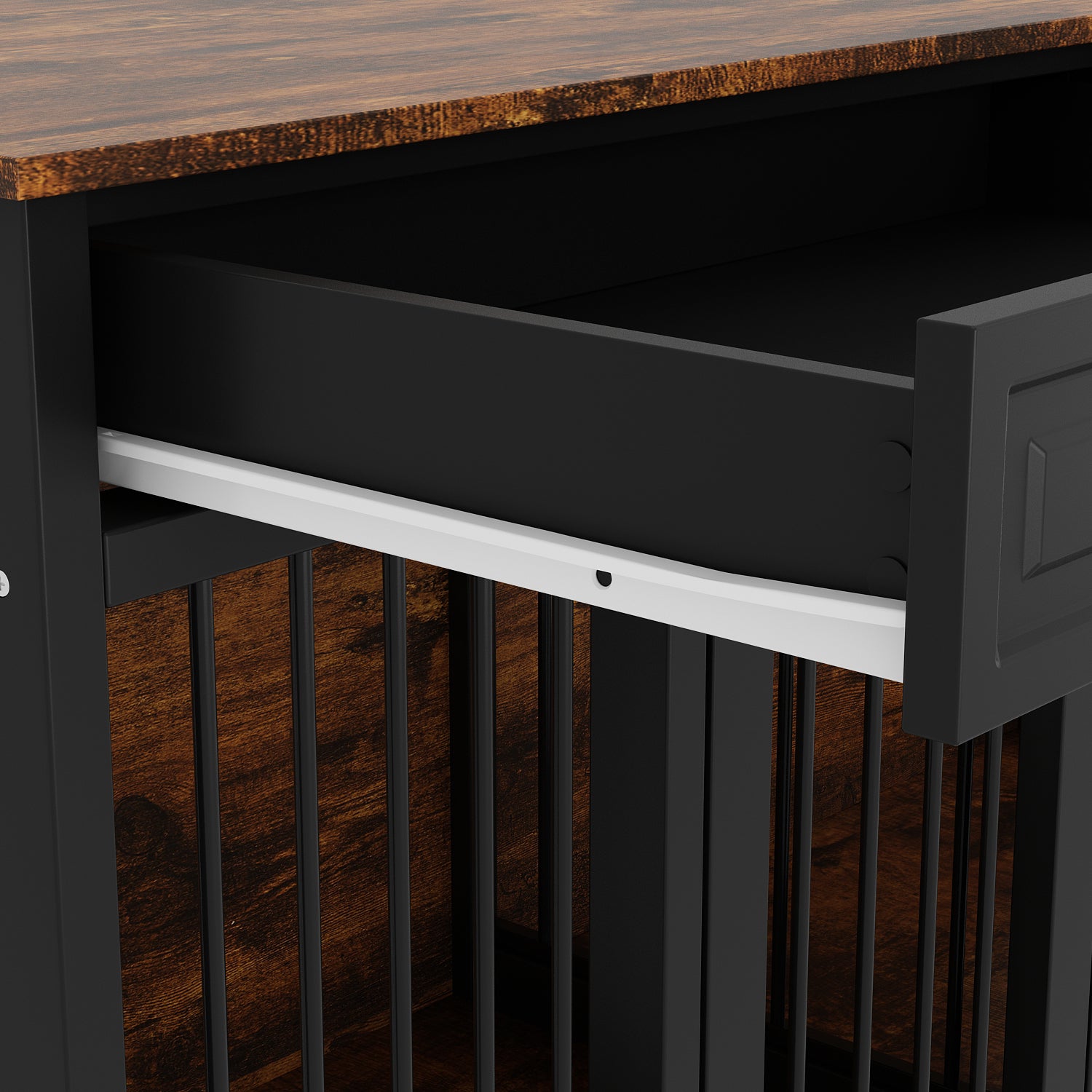 Large Wooden Dog Crate with Divider and Side Table