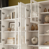 110 inch Elegant White Standard Storage Bookcase with Glass Doors and Shelves
