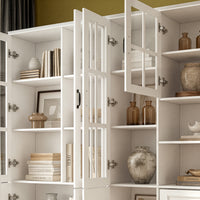Sofna 110" Elegant Large White Standard Storage Bookcase with Glass Doors