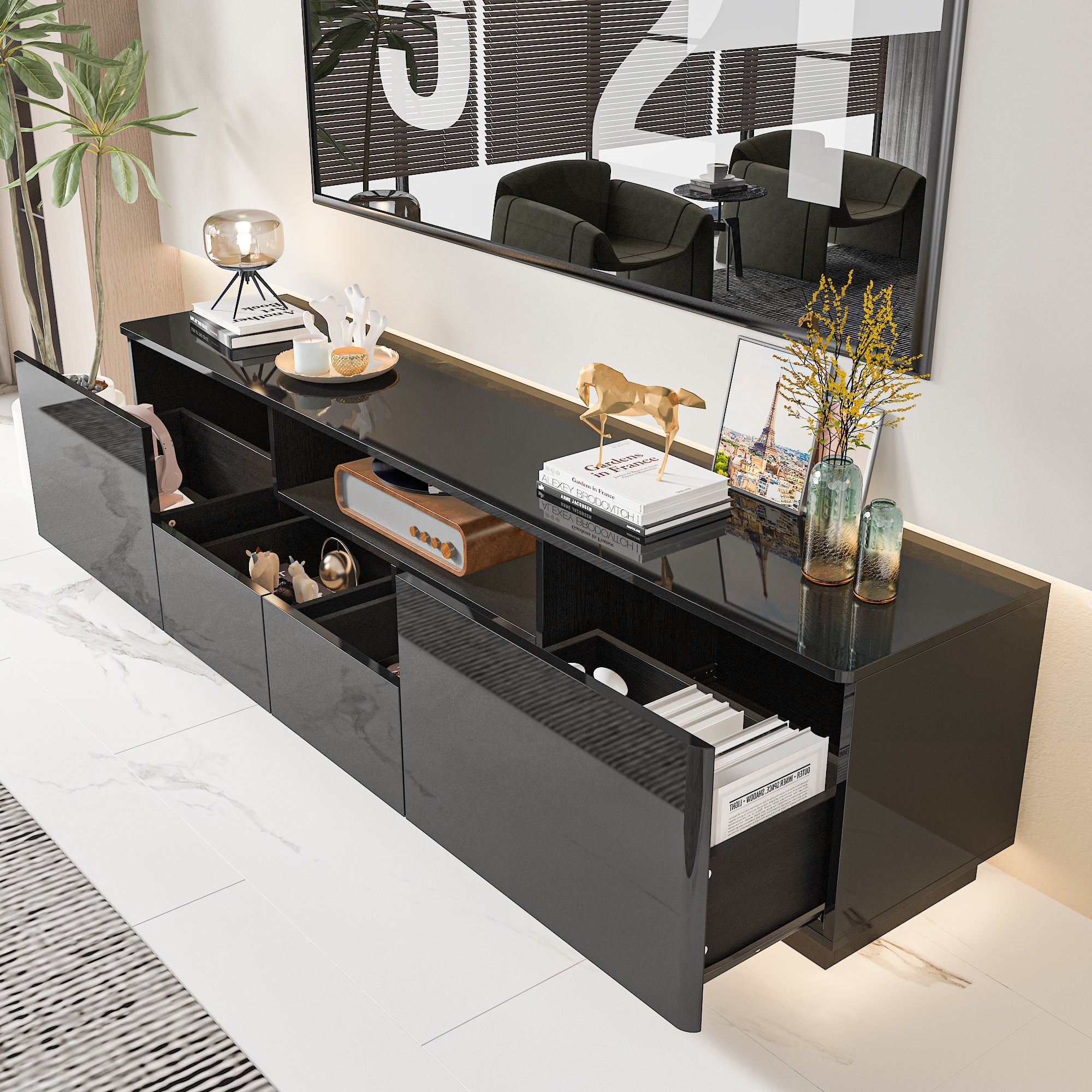 LED TV Stand Console Table Entertainment Center High Gloss