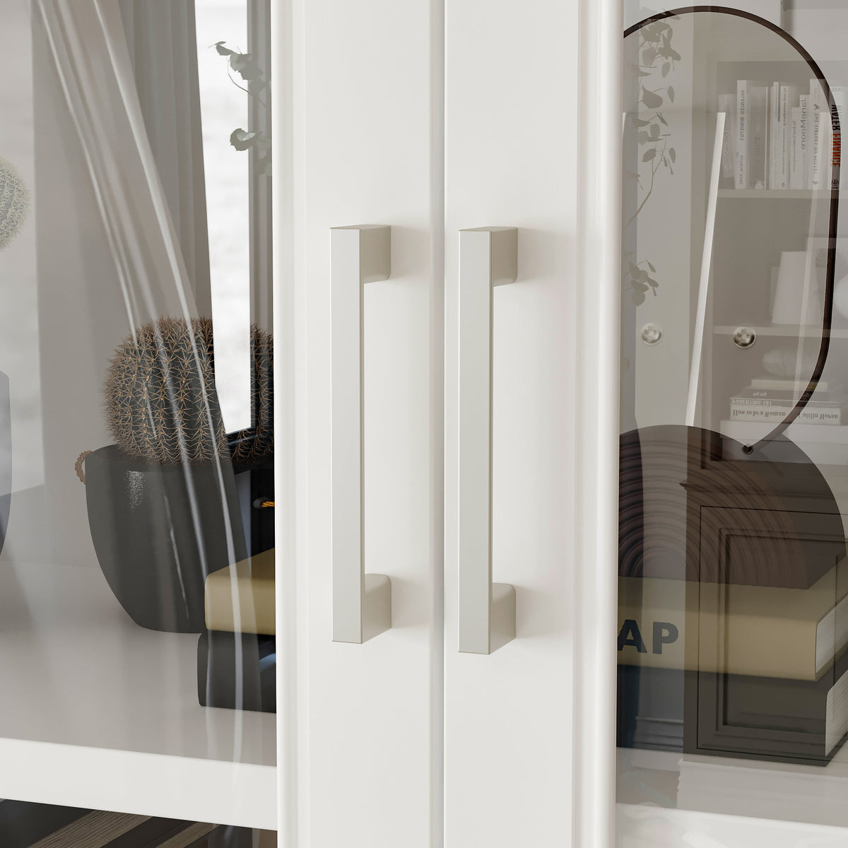 63" Modern White Display Bookcase Cabinet with Glass Doors