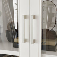 63" Modern White Display Bookcase Cabinet with Glass Doors