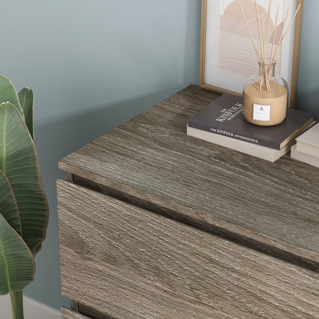 Chest Table Storage White Sideboard with 3 Drawers No-Handle Organizer