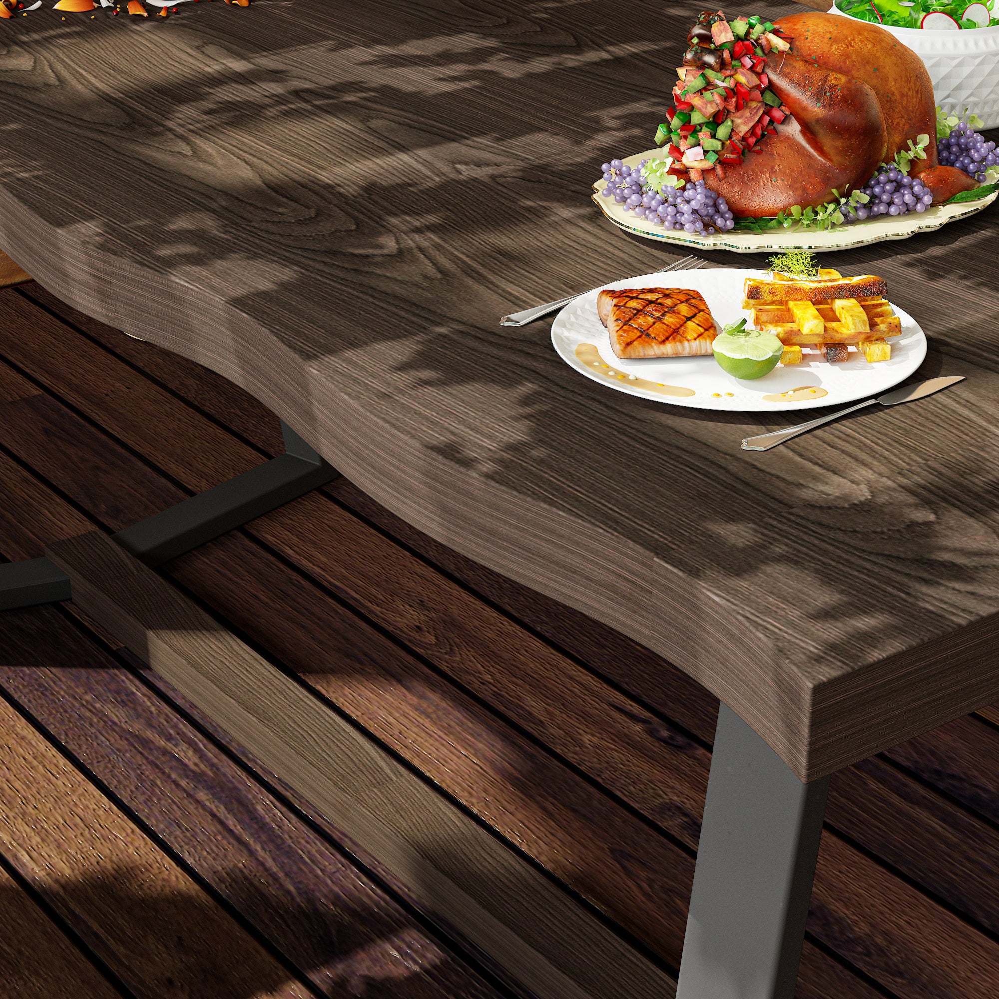 Wood Patio Dining Set with Bench