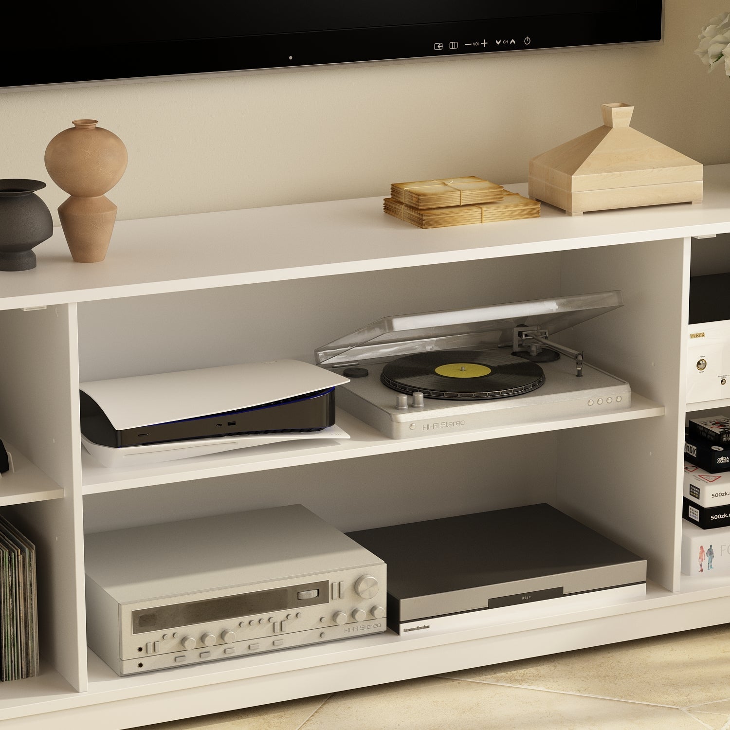 TV Stand Large Entertainment Wall Unit White Entertainment Center for Living Room
