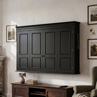 65.7" Black Wall‑Mount Hidden TV Media Cabinet with 4 Panel Doors, Fits Up To 60" TVs