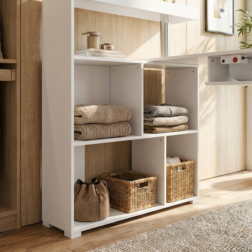 43.3". Modern White Manicure Table with Built-In Dust Collector and Rotating Storage Shelves