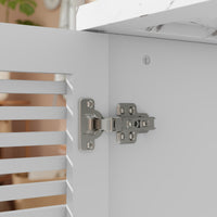 31.3" White Engineered Wood Bathroom Vanity with Louvered Doors, Solid Wood Legs & Cultured Stone Vessel Sink