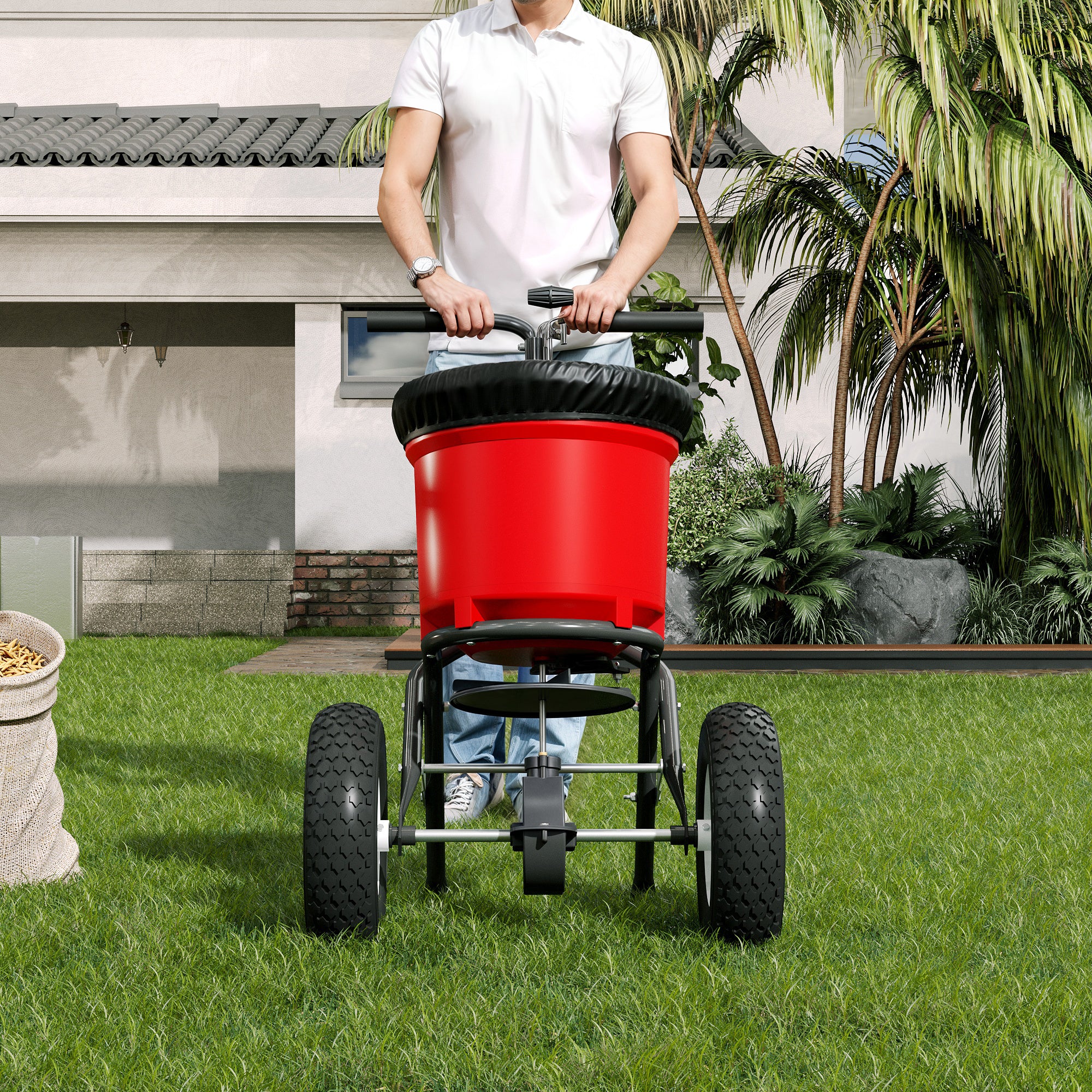 Gardening Tool 50LB Heavy-Duty Walk-Behind Broadcast Spreader