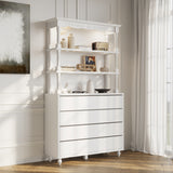 31.5 inch Contemporary White Display Cabinet with LED Lighting & Glass Doors