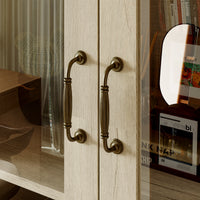 47.2" Farmhouse Gray-White Display Bookcase with Glass Doors