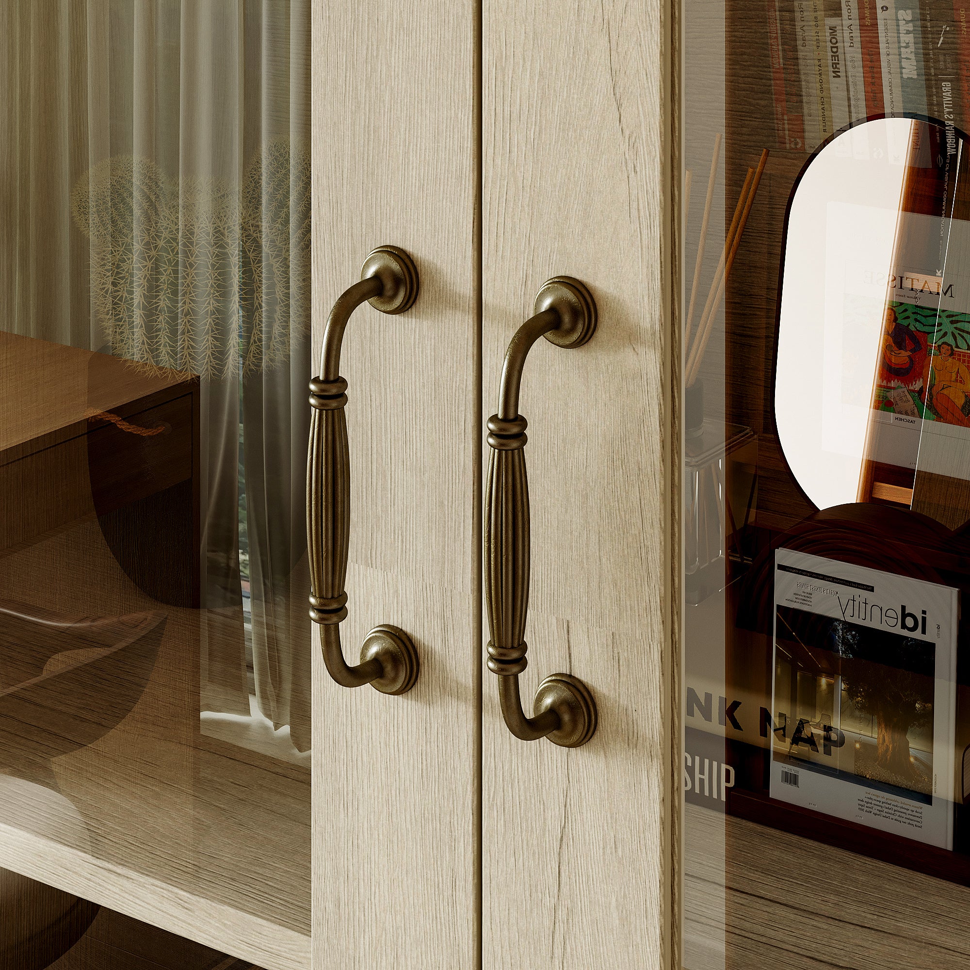 80'' H X 47'' W Bookcase Display Cabinet With Glass Doors