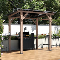 103.4" Natural Cedar Grill Gazebo with Hardtop Roof and Side Tables