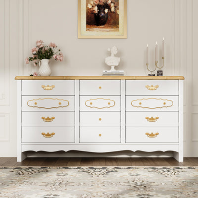 47.2" Elegant White 12-Drawer Accent Chest with Gold Handles