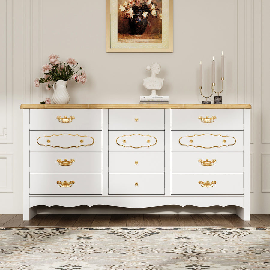 47.2" Elegant White 12-Drawer Accent Chest with Gold Handles