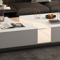55.1" Modern White Coffee Table with Dual-Sided Drawers and Lighted Glass Center