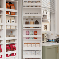 31.5" Modern White Kitchen Pantry with Rotating Food Storage Shelves, Adjustable Shelves, and Door-mounted Racks
