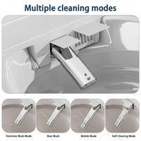 White smart toilet with compact one-piece design and side control knob