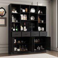 78.7" Modern Dark Gray Kitchen Pantry With 4 Drawers, Adjustable Shelves