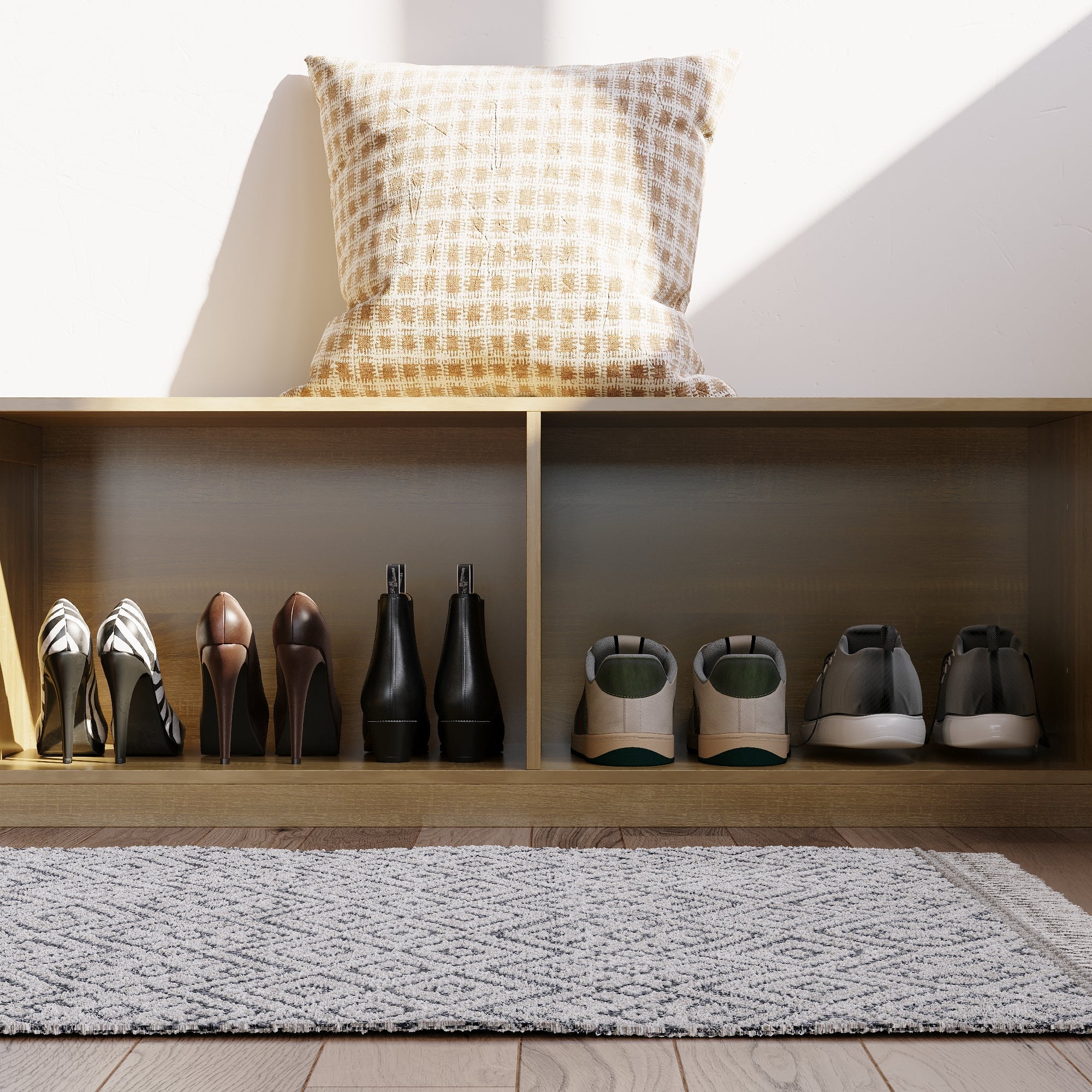 Corner Wooden Bench With Storage Compartments For Shoes And Home Decor