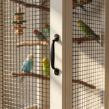 Birdcage with birds on perches and a handle