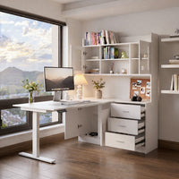 68.5" Modern White Standing Desk with Hutch and Storage Cabinet