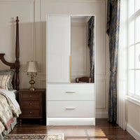 White Mirror Armoire with 2 Drawers and LED Base