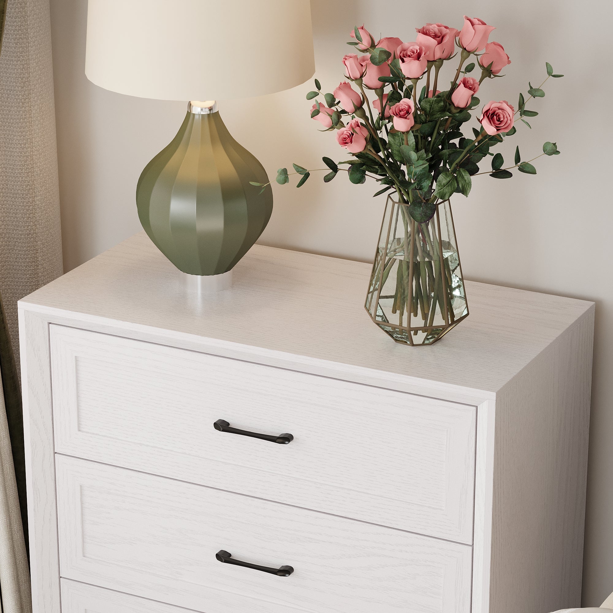 3-Drawer Nightstand With Wood Grain Finish