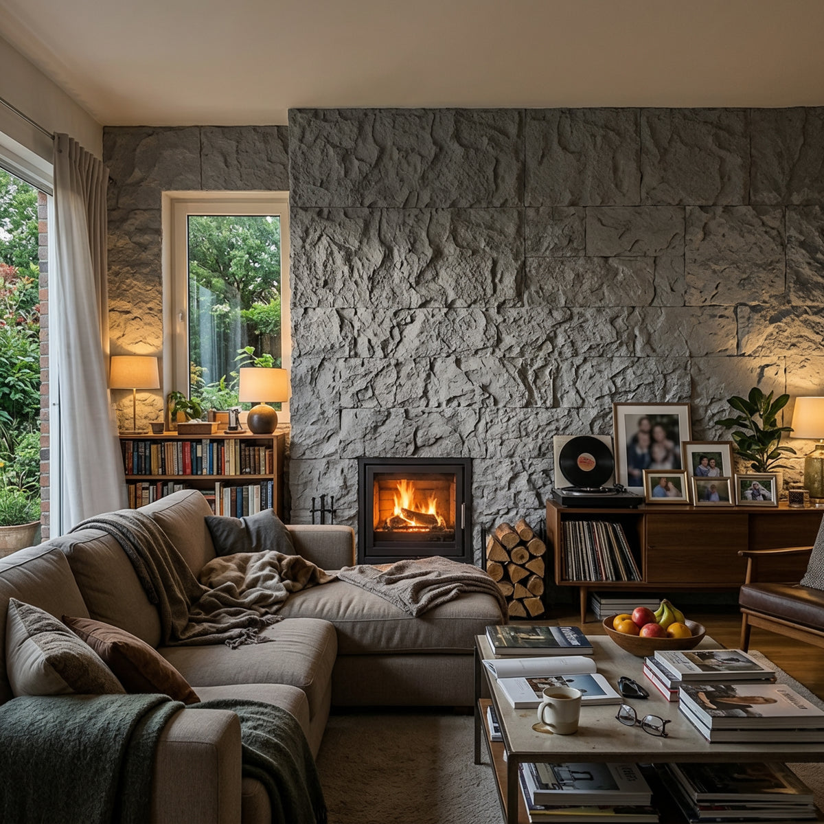 Light Gray Rough Faux Stone Wall Panel Set of 5, Indoor & Outdoor Lightweight Decor Wall Panels