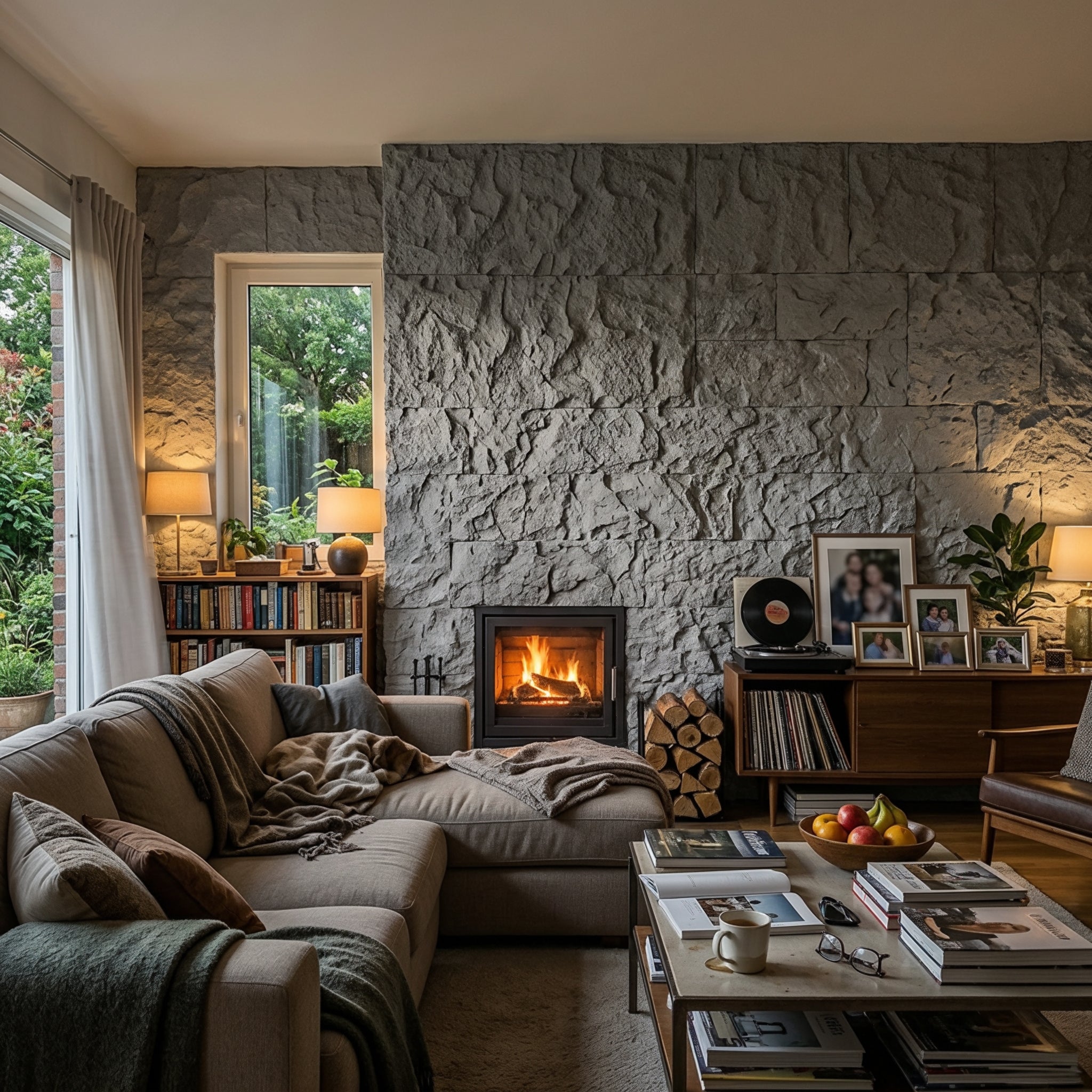 Light Gray Rough Faux Stone Wall Panel Set of 5, Indoor & Outdoor Lightweight Decor Wall Panels
