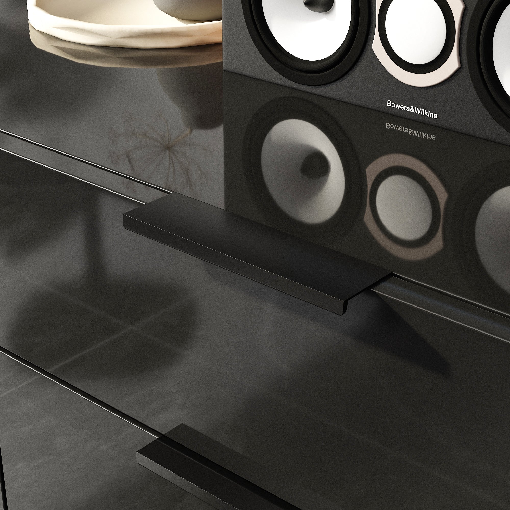 78.7'' W 5-Drawer High-Gloss Surface TV Stand Media Center With Stone Texture Design Groove Storage