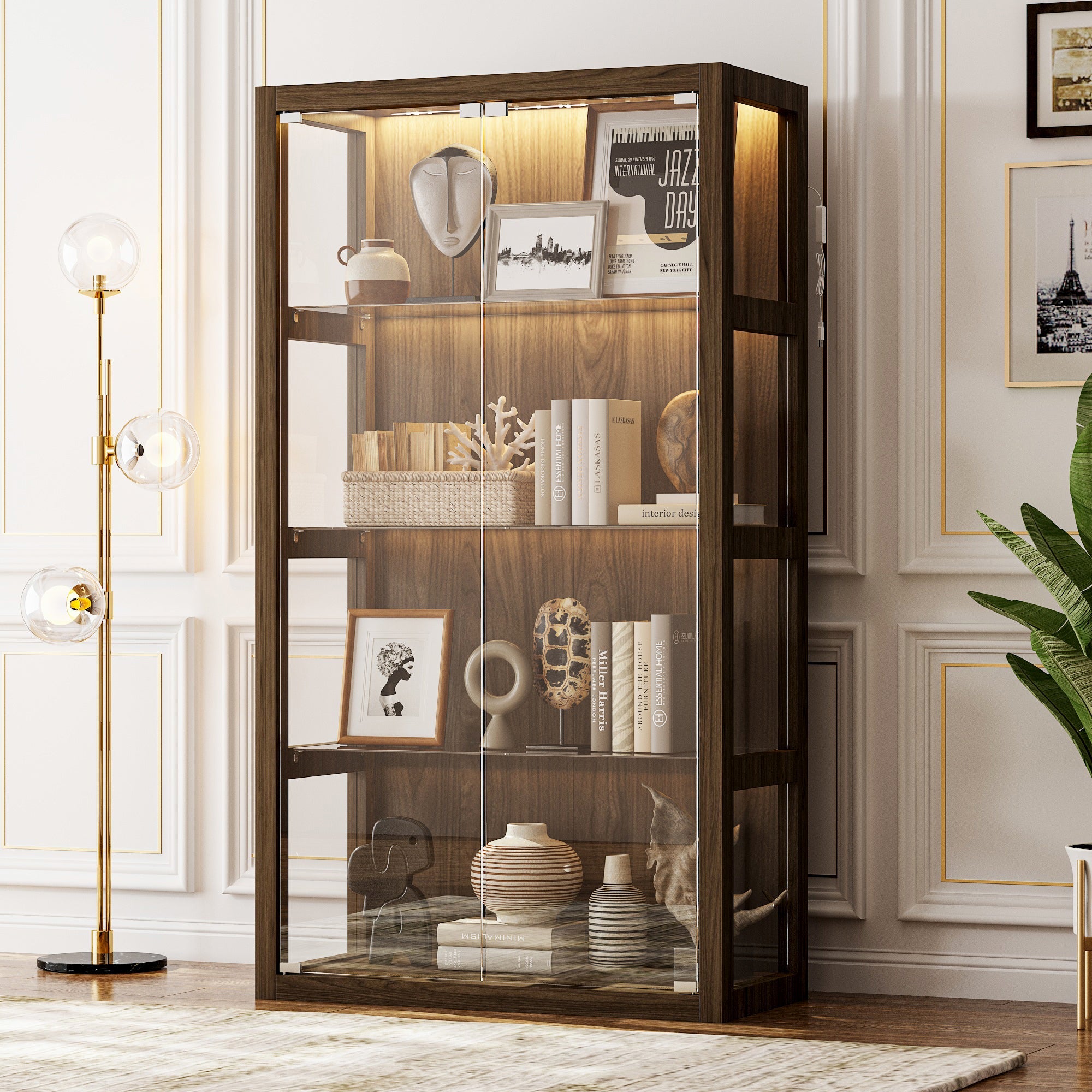 63"H China Cabinet With Glass Door And Light