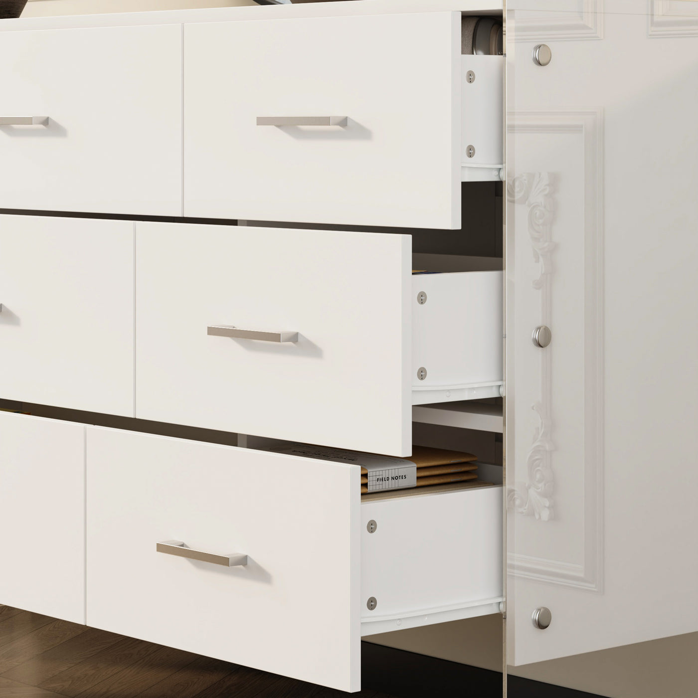 55.1" Modern White Dresser with Glass Legs