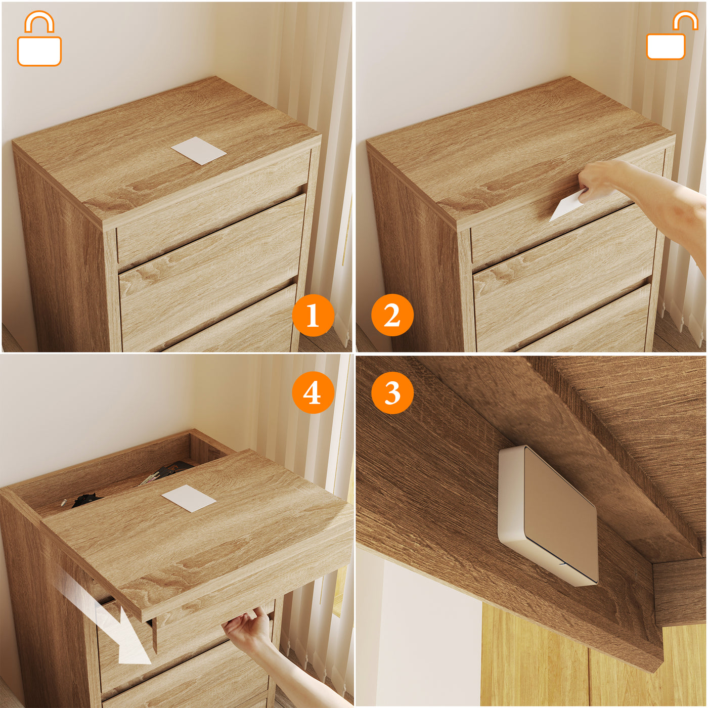 17.7" Smart Wood Nightstand with Hidden Gun Drawer & RFID Lock