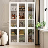 47.2" Modern White Tall Bookshelf with 6 Glass Doors and Gold Conical Handles