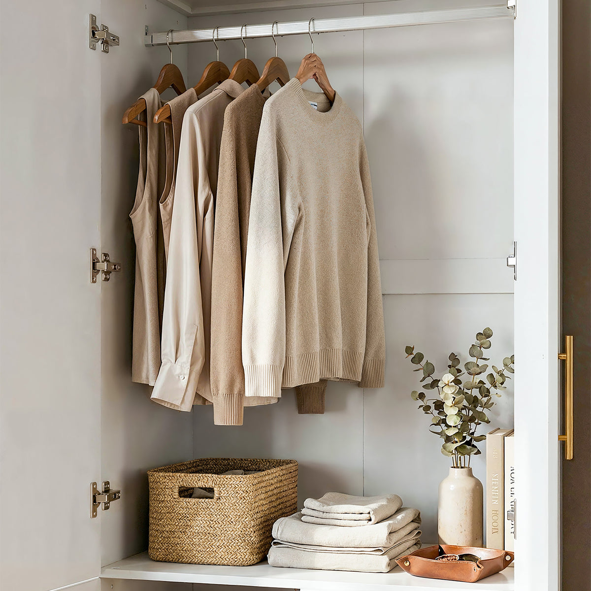 Rena 31.7" Modern White 4-Door Armoire with Hanging Rod