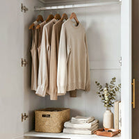 Rena 31.7" Modern White 4-Door Armoire with Hanging Rod