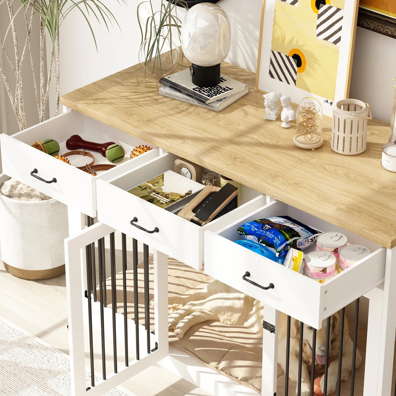 Dog Crate Furniture with 3 Drawers