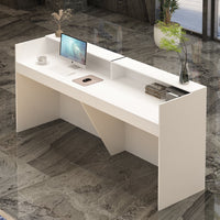 86.6" Contemporary White Reception Desk With Solid And Manufactured Wood