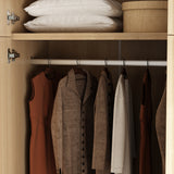63 inches Beige Wood‑Grain 8‑Door Armoire Wardrobe with Top Cabinet, Hanging Rod and 2 Bottom Storage Drawers