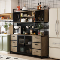 70.9" Industrial Brown Pantry Cabinets With Adjustable Shelves, Drawers