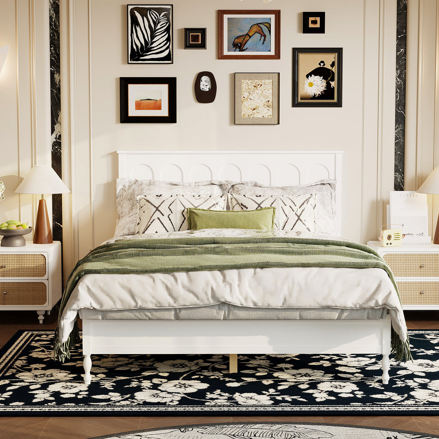 Queen Size Modern Simplicity White Solid Wood Platform Bed With Solid Rubberwood and Pine Wood