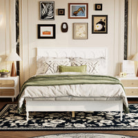 Queen Size Modern Simplicity White Solid Wood Platform Bed With Solid Rubberwood and Pine Wood