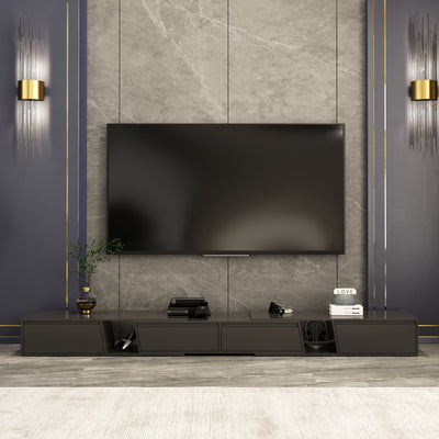 94.5 inches Modern Black Rectangular TV Stand With 4 Drawers Media Storage