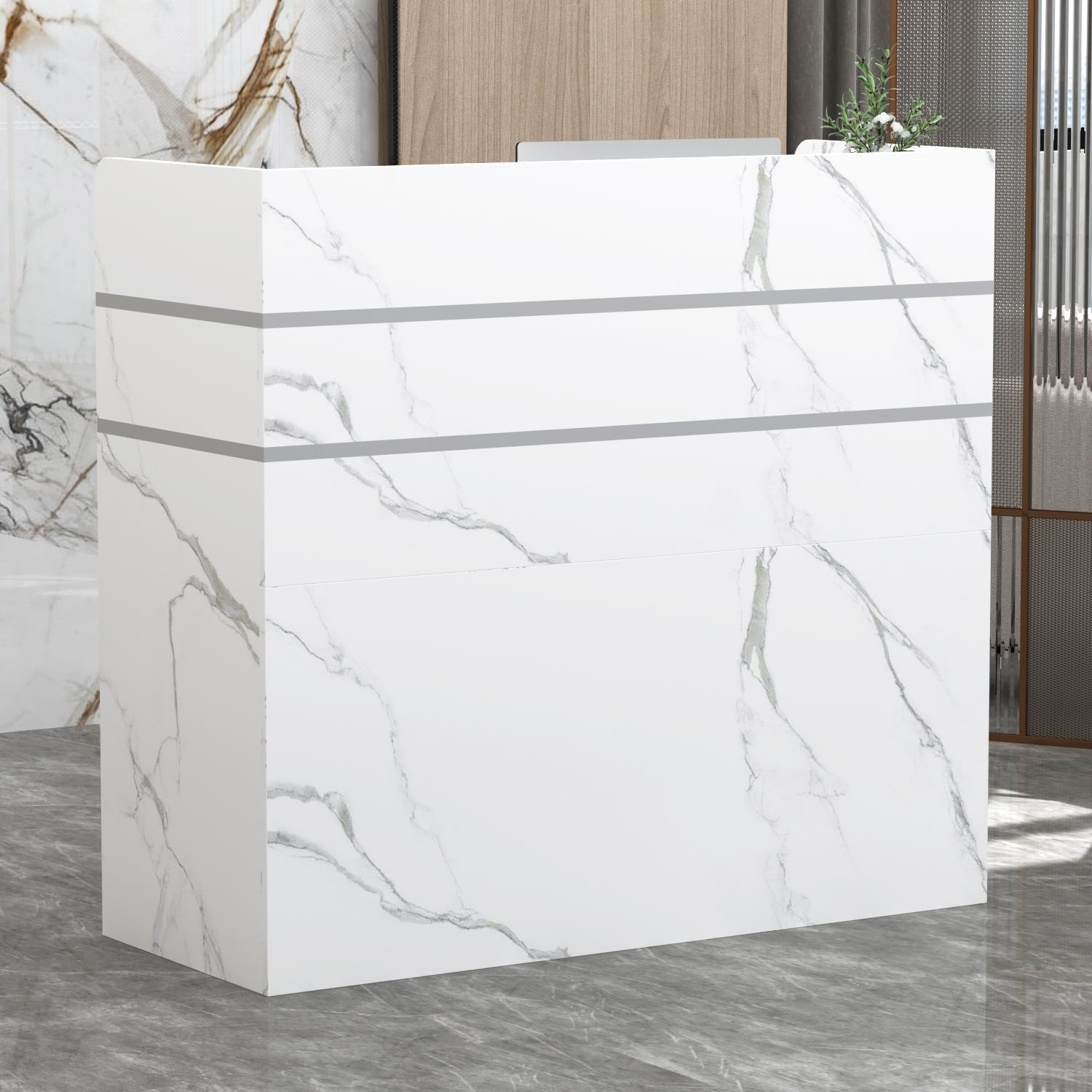 Modern Wooden Reception Desk Computer Table with Filing Cabinet Lockable Storage 47"W