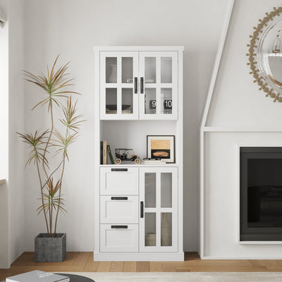 31.5" Contemporary White China Cabinet with Glass Doors & Drawers