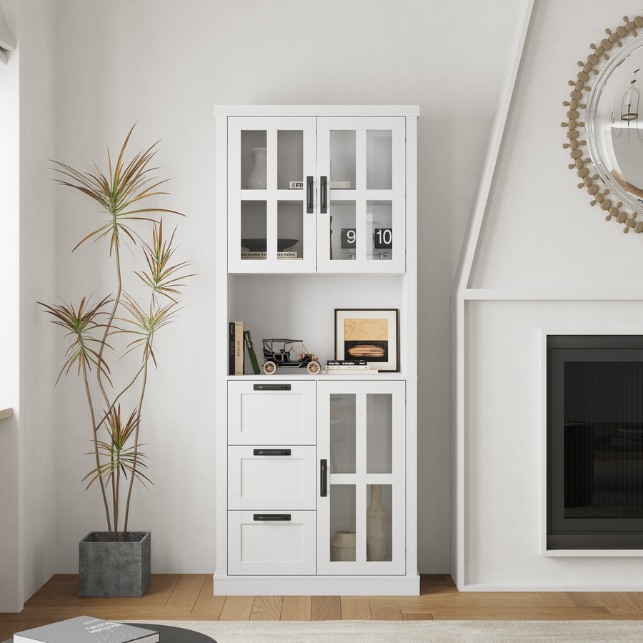 31.5" Contemporary White China Cabinet with Glass Doors & Drawers