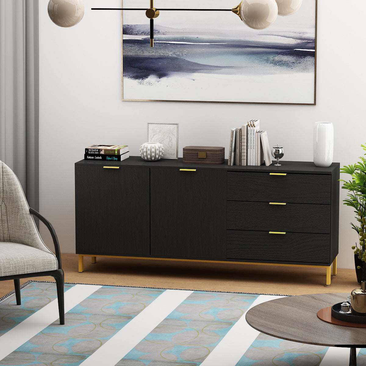 Buffet Bar 3 Drawers & 2 Doors Sideboard Storage Buffet Cabinet Credenza Coffee Bar