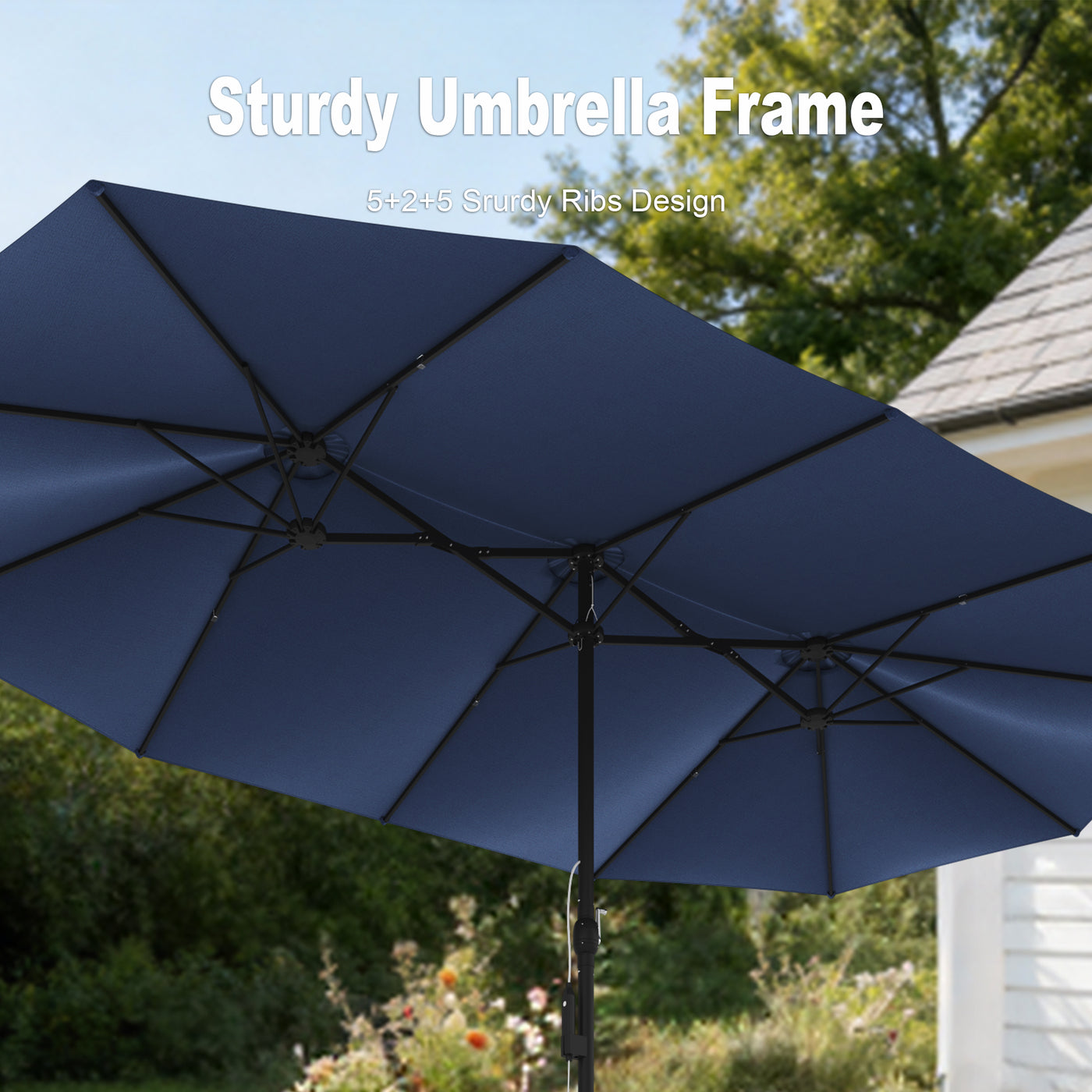 118" Double-Sided Patio Umbrella with Misting System  and Base